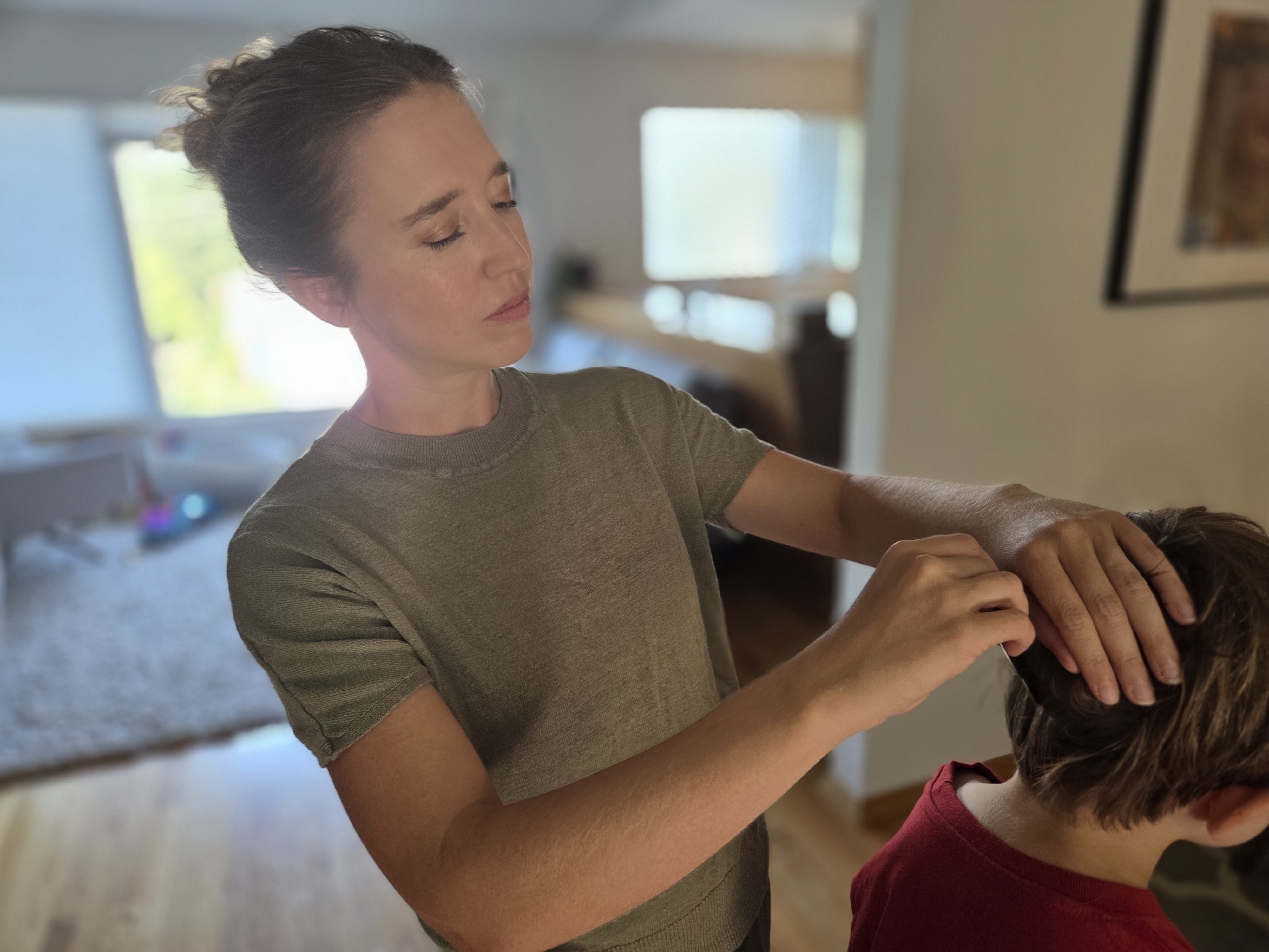 Lice treatment in progress
